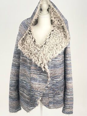 Dylan Faux Fur Hooded Open Front Cardigan Jacket Gray Space Dye M